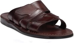 Mateo - Leather Open Toe Slide Sandal - Mens Sandals 11 Brown
