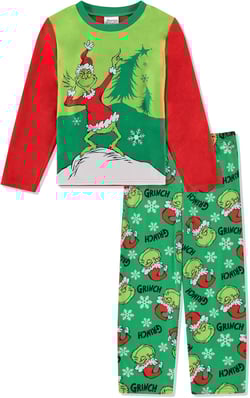 Dr. Seuss The Grinch Pajamas 2-Piece Matching Set - Cozy Christmas PJs Loungewear for Toddlers & Big Kids Boys Girls 6 Red Green