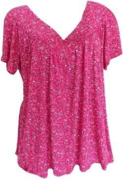 Oversized Flowy Tops Women Short Sleeve V Neck Pleated Floral Shirts Summer Tshirts Tees Blouse Casual Tunic Plus Size A-hot Pink XX-Large