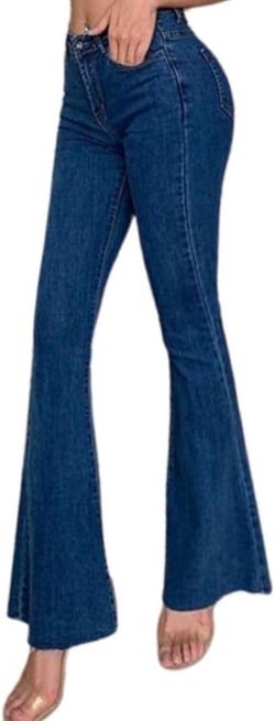 Women's Flare Bell Bottom Jeans High Waisted Wide Leg Bootcut Classic Stretchy Denim Pants Medium Darkblue