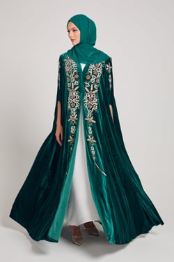 Luxury Emerald Velvet Embellished Cape