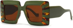 COTIA Vintage Oversized Square Flat Top Stripe Sunglasse for Women Large Frame Sun Glasses Men Wide Leg Shades Green
