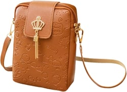 The Crown Lightweight Crossbody Bag For Women and Girls. PU Leather Bag for A Phone and Some More. Brown