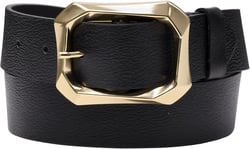 Women's Leather Belt Gold Buckle Waist Belt for Jeans in Navy Blue, Dark Brown, and Black Colors. Wide Straight Design, 1.45" Black Fit waist size 41" - 43"