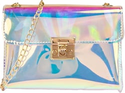 SweatyRocks Women's Holographic PVC Clear Bag Lightweight Buckle Mini Crossbody Handbag Waterproof Turn Lock Small Square Bag One Size Multicolor