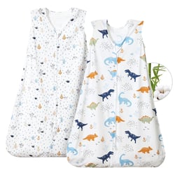 PHF 70% Rayon Derived from Bamboo and 30% Cotton Baby Sleep Sacks 6-12 Months, Baby Sleeping Bag 2-Way Zipper, 2 Pack 0.5 TOG Soft and Breathable Wearable Blanket for Baby Boys Medium Size, Dinosaur