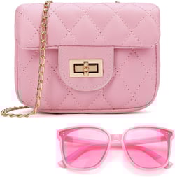 Kids Purse for Little Girls,Toddler Shoulder Bag Crossbody Bag Princess Handbag, Girls Purse with Sunglasses Pink