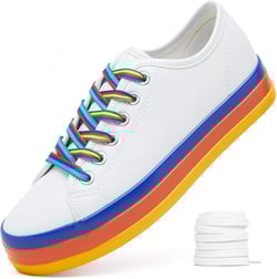 XRH White Shoes for Women Rainbow Platform Sneakers,Women Tennis Shoes Comfortable Sneaker with Colored Shoelaces,Colorful Classic Leather Shoes 10 White-sapphire Blue