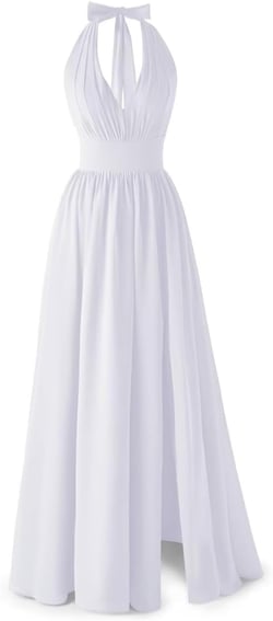 GARDOM V Neck Chiffon Bridesmaid Dresses for Women Long Halter Pleated Formal Evening Gowns with Slit 22 Plus White