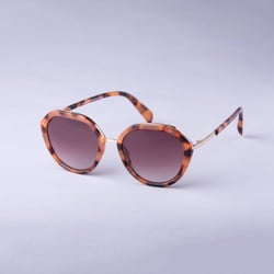 Women&#39;s Angular Round Tortoise Shell and Metal Sunglasses - A New Day&#8482; Brown