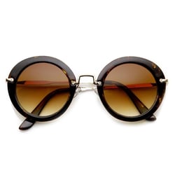 Womens Retro Oversized Round Sunglasses Metal Temple UV400 Protection 47mm Lens