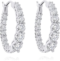 MAX + STONE 925 Sterling Silver Inside Out Cubic Zirconia Hoop Earrings for Women (1 inch, 4.0 carat) | Anti-Tarnishing Simulated Diamond Silver Hoop Earrings