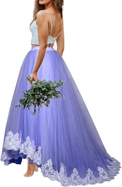 Women Wedding Long Maxi Lace Trim Puffy Tulle Skirt Floor Length with Long Train A Line High Waisted Overskirt for Prom Party Medium Lavender