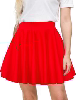 Afibi Women's Casual High Waisted Mini Flared Print Pleated Skater Skirt X-Small Pure Red