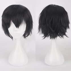 S_SSOY Unisex Short Wigs Cosplay Wigs Prom Hair Fluffy Layered Heat Resistant Synthetic Hair for Halloween Cosplay Costume Womens Mens Party (Black)