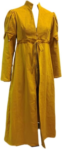 MYAYD Women's Regency Long Coat Corduroy Long sleeves Trench coat Jacket for Retro Medieval Place Ball Tea Party Halloween Yellow