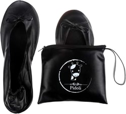 Ballet Flats Shoes -Women's Foldable Portable Travel Roll Up Shoes with Pouch 6.5 Black