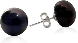 YING LAN Pearl Earrings for Women,AAA Freshwater Cultured Button Pearl Stud Earrings With 925 Sterling Silver 7.0-7.5mm Black