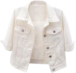 Locachy Womens 3/4 Sleeve Short Denim Jacket Lapel Button Down Cropped Trucker Jean Jackets Coats X-Large White