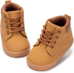 Casazoe Unisex Leather Casual Boots Toddler Outdoor Mid Top Dress Shoes Lace Up Non-Slip Texture Sole Loafer Hiking Flats Classic School Daily Walking Shoe（Infant/Toddlers） 5 Toddler A05/Brown