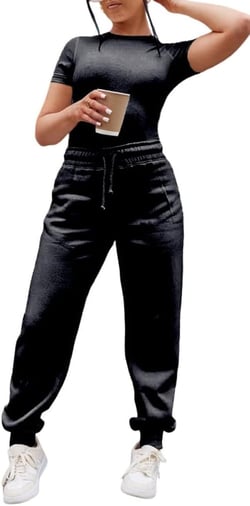 2 Piece Sets Women's Versatile Solid Color Sporty Leisure Set - Cotton Slim-Fit T-Shirt with Loose Jogger Pants
