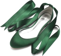 Ballet Flats Satin Comfortable Closed Toe Ribbon Tie Women Bride Wedding Shoes,Green,9