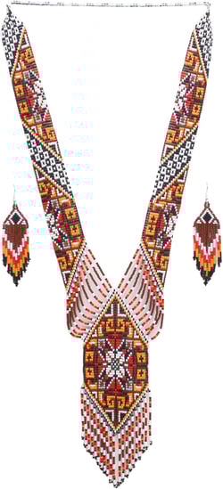 Native Tribal Style Long Statement Beaded Necklace for Women Handmade Orange Brown Southwest