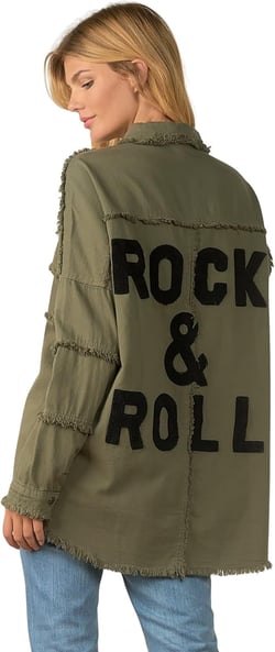 ELAN Women's Rock and Roll Distressed Button Up Jacket X-Small Olive