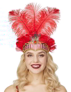 Gionforsy Carnival Headpieces for Women Show Girl Feather Headdress Mardi Gras Accessories 1920s Flapper Headband Red