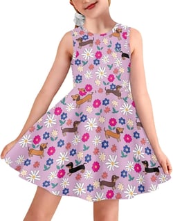 Coloranimal Girl Sleeveless Midi Dresses A Line Twirly Skater Dresses for 3-16 Age 13-14 Years Dachshund Flower