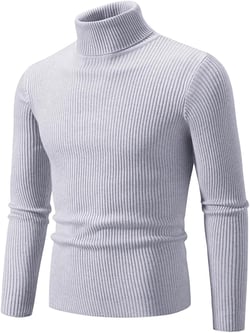 Men's Solid Color Turtleneck Wool Sweater Long Sleeve Striped Pullover Autumn Winter 4X-Large Gray