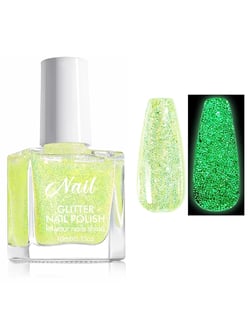 Reflective Glitter Glow in the Dark Nail Gel Glue Polish, Neon Fluorescent Iridescent Diamond Luminous Glow Effect Gel Polish, Sparkle Rainbow Shimmer Soak Off Nail Art Varnish Women Home Nail DIY-016