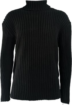 Men's High Neck Sweater Male Slim Fit Turtleneck Ribbed Sweater Man Casual Knitted Long Sleeve Pullover Medium Black