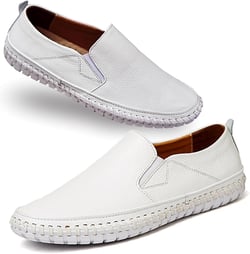 Mens Loafers Casual Lofer Penny Shoes Leather Driving Walking Flat Shoes Casual Boat Lightweight Breathable Slip On Bean Shoes for Men 10.5 White