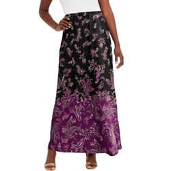 Jessica London Women's Plus Size Stretch Knit Maxi Skirt - 12, Berry Placed Paisley