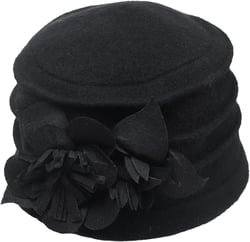 Women's Wool Dress Church Cloche Hat Bucket Winter Floral Hat Medium Floral-black