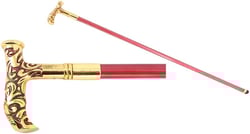Joker Cane with Brass Handle Red with Gold