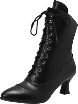 SoundSky Women's Vintage Wingtip Kitten Heels Pointed Toe Lace Up Ankle Boots Side Zip Dress Shoes 9 Black