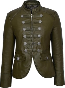 Women Real Leather Jacket 100% Lambskin Victory Military Parade Style 8976 US 8 / UK 12 Olive Green