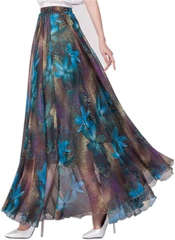 MedeShe Women's Chiffon Floral Print Elasticated Waist Maxi Skirt