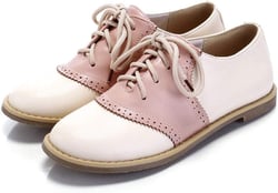 Women's Two Tone Saddle Oxfords Round Toe Lace Up Leather Casual Flat Shoes
