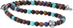 COAI Matte Onyx Synthetic Turquoise Lapis Lazuli Wood Beads Skull Necklace for Men 24" Onyx & lapis lazuli & Turquoise & Wood