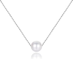 Single Pearl Necklace for Women 925 Sterling Silver Freshwater Cultured 6.5mm - 7mm Pearls Choker Genuine Floating Pearls Necklaces Real Round White L-7.5mm