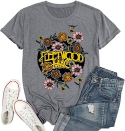MHTOR Vintage Bleached Rock Band T-Shirt for Women Funny Vintage Graphic Tee Shirts Casual Short Sleeve Tshirt Vacation Tops … (Medium, Gray-1)