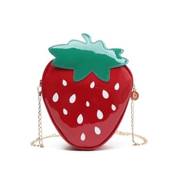 BestBagsSale Women Shoulder Bag Strawberry Shape Designer Bag New Fashion Pu Leather Chain Crossbody Bag Girls Cute Fruit Purses and Handbag 16x18x6