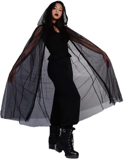 Women's Witch Hooded Cape Costume with 47.24 Inch Black