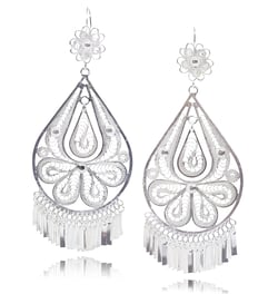 Mexican Earrings for Women, Traditional Oaxaca Drop Filigree Silver Jewelry