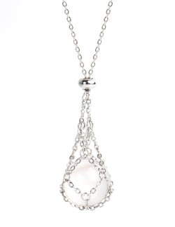 22Inch Stainless Steel Interchangeable Crystal Holder Necklace Chained GemStones Cage Necklace Trendy Pendant Necklace for Women Men Necklace Holder for Healing Crystal (Silver)