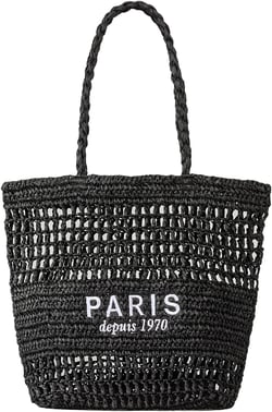 Straw Bag for Women Summer Trendy Foldable Mesh Crochet Tote Bag Straw Beach Purses and Handbags for Vacation Black
