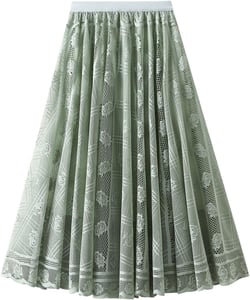 Women's Long Skirt Pleated Elastic Waist Elegant Mid Rise Winter Casual Elastic Calf Length Small-Large Light Green 173